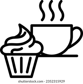 Cup of coffee and cupcake line icon as a lunch sign