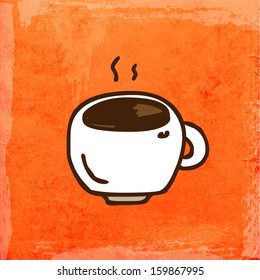 Cup of Coffee. Cute Hand Drawn Vector illustration, Vintage Paper Texture Background