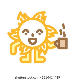 cup coffee cute sun character color icon vector. cup coffee cute sun character sign. isolated symbol illustration
