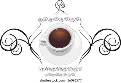 Cup with coffee and decorative ornament. Vector