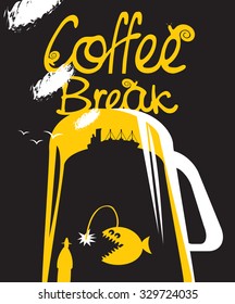 cup of coffee and deep sea fish and steamer