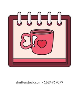 cup coffee delicious in calendar isolated icon vector illustration design