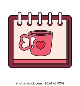 cup coffee delicious in calendar isolated icon vector illustration design