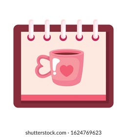 cup coffee delicious in calendar isolated icon vector illustration design