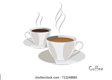 A cup of coffee and a cup of delicious chocolate. Coffee cup with steam, vector flat design object