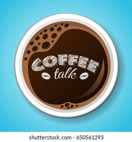 Cup of coffee - design on blue background. Vector.