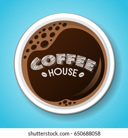 Cup of coffee - design on blue background. Vector.