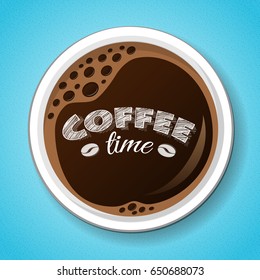 Cup of coffee - design on blue background. Vector.