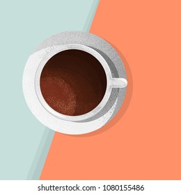 Cup of coffee design Poster. Cup of coffee on a light background. Top View. Idea concept. Vector mocha cup. Cappuccino, latte,espresso.Vintage design Poster.
