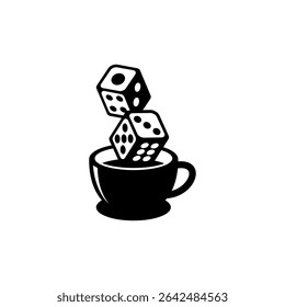A cup of coffee and dice cube 