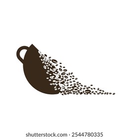 La tasse de café se désintègre en grains de café. L'effet de la destruction. Dispersion.