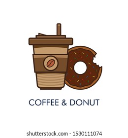 A CUP OF COFFEE AND DONUT FLAT ILLUSTRATION VECTOR