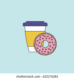A cup of coffee with a donut. Vector illustration