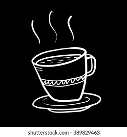 A Cup of Coffee Doodle, a hand drawn vector doodle illustration of a cup of coffee, isolated on a black background (editable).