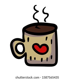 Cup of coffee. Doodle illustration. Hot coffee cup for autumn and winter. Americano or cappuccino Image for any design, Vector.
