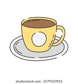 Cup of Coffee Doodle Illustration, A hot cup of coffee served on a saucer.