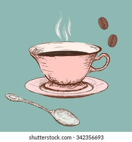 Cup of coffee. Doodle image. Stock vector illustration.