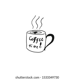 Cup of coffee doodle.Coffee time. Used for kitchen, cafe stuff, wallpaper, pattern fills, web page background, surface textures. Vector illustration