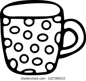 A cup of coffee dotted or other drinks black and white doodle style. Hand drawn illustration
