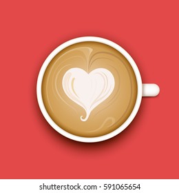 Cup of coffee with drawing of the heart on surface