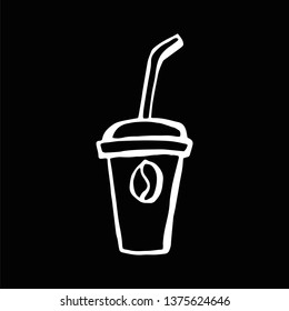 a cup of coffee is drawn by hand. vector illustration on black background