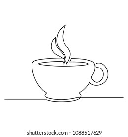 A cup of coffee is drawn by a single black line on a white background. One-line drawing. Continuous line. Vector Eps10