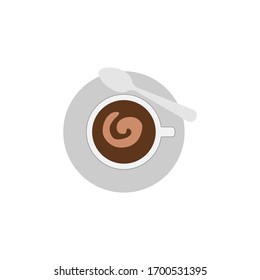 A cup of coffee drink icon. A cup of coffee icon with hot foam. A cup of coffee icon in vector form seen from above. Illustration of a hot drink in a cup of coffee.