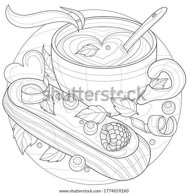 Cup Coffee Eclairtasty Sweetscoloring Book Antistress Stock Vector ...