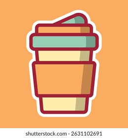 cup of coffee editable cartoon style sticker vector