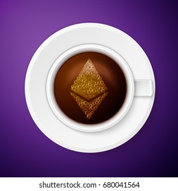 Cup of coffee with ethereum symbol