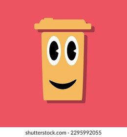 Cup coffee with face minimalist retro style 