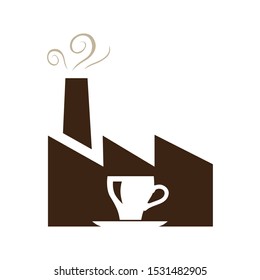 cup of coffee and factory building in behind, vector 