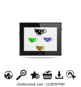 CUP WITH COFFEE FIGURE on tablet pc display.