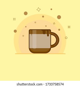 Eine Tasse Kaffeeflache Design. Dekoratives Design für Coffeeshops, Postkarten, Plakate, Banner. Vektor-Abbildung isoliert im Hintergrund