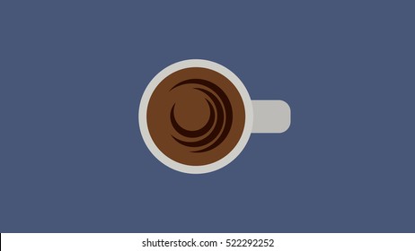 Cup of coffee in flat design. Disposable coffee cup icon. Flat image of a cup of hot chocolate or coffee top view