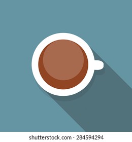 Cup of Coffee Flat Icon with Long Shadow, Vector Illustration Eps10