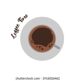 Cup of coffee flat isolated on white background. Top view.