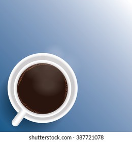 cup of coffee. flat lay coffee mug top view on background for add Quotes in vector style.
