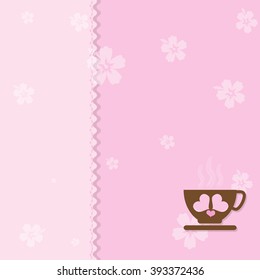 Cup of coffee with flora on pink background