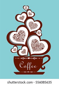 Cup of coffee with floral design elements. Restaurant Menu Card Design. Vector illustration.