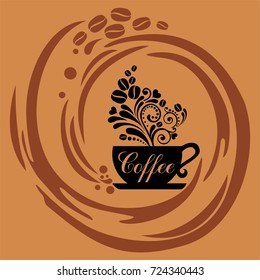 Cup of coffee with floral design elements. Vector Illustration