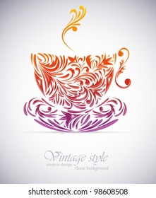 Cup of coffee with floral design elements