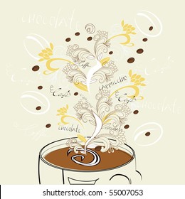a cup of coffee with floral ornament