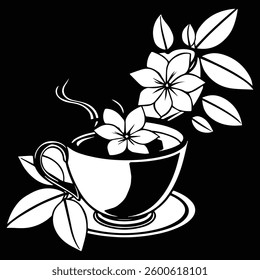 cup of coffee with flowers, Vector illustration.