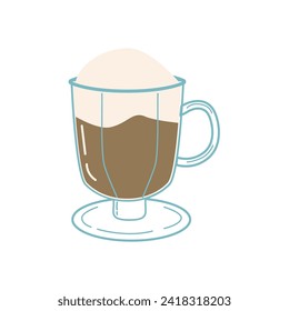 cup of coffee with foam, cold drink in cartoon hand drawn style. Vector illustration isolated