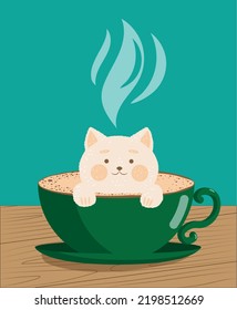 una taza de café con espuma en forma de gato