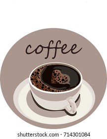 A cup of coffee with a foam in the form of a heart.