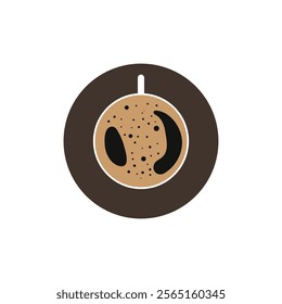 Cup of coffee with foam. Minimalistic cup of latte with isolated background. Cappuccino, view from above. Top View. Modern design flat vector illustration.