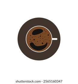 Cup of coffee with foam. Minimalistic cup of latte with isolated background. Cappuccino, view from above. Top View. Modern design flat vector illustration.