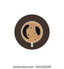 Cup of coffee with foam. Minimalistic cup of latte with isolated background. Cappuccino, view from above. Top View. Modern design flat vector illustration.